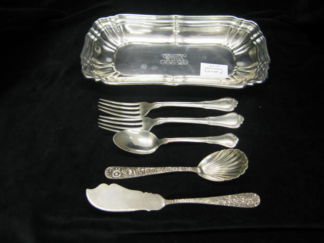 Gorham Sterling Silver Celery Dish with 5 pcs of sterling