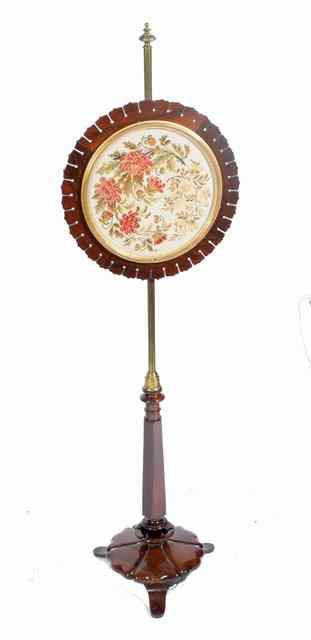 A WILLIAM IV ROSEWOOD AND BRASS POLE SCREEN the circular