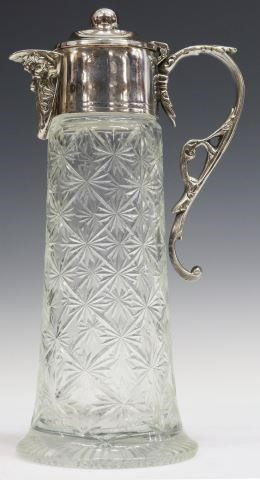 Victorian silverplate mounted glass claret jug wine ewer hinged lid