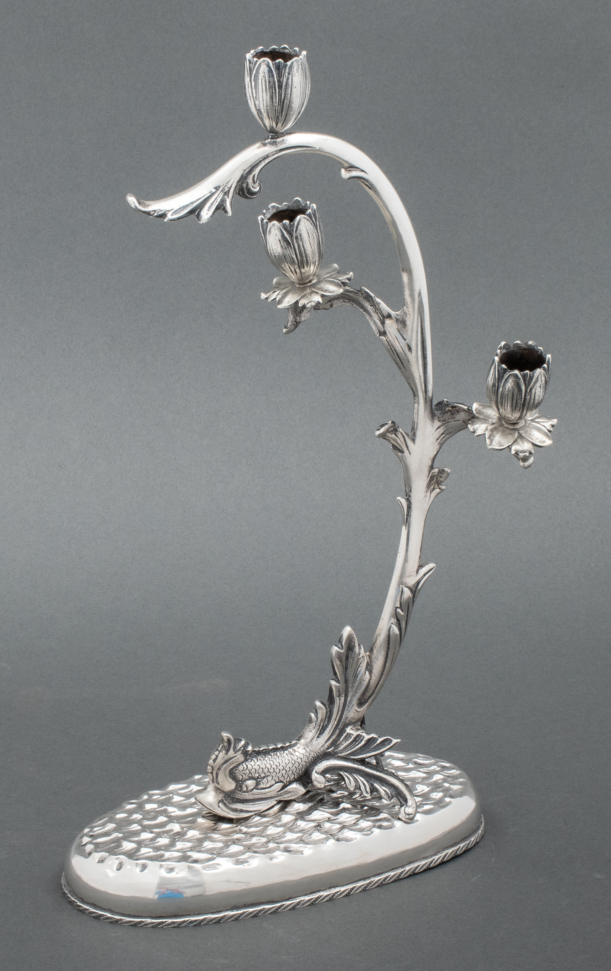 EUROPEAN SILVER DOLPHIN FORM CANDELABRA European 900 silver three light