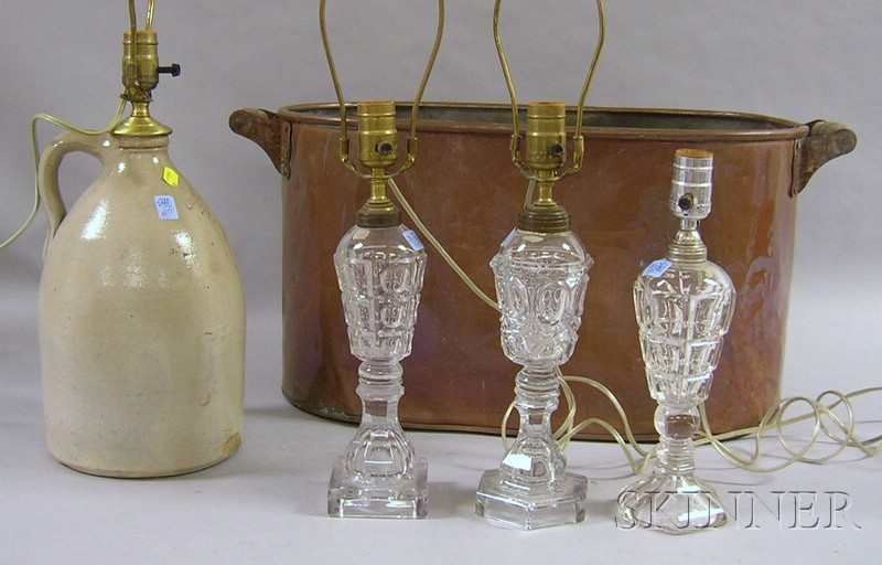 Three Sandwich and Sandwich type Colorless Glass Fluid Lamps a