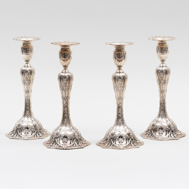 Set of Four Theodore B Starr Silver Candlesticks Marked Sterling