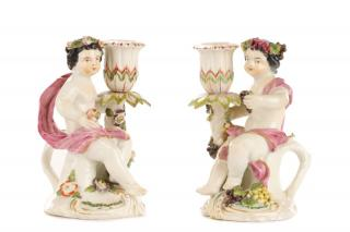 Pair of Bacchanalian Porcelain Candlesticks Continental 19th century A pair