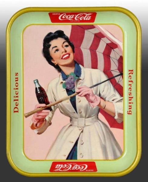 Coca Cola Serving Tray feat Girl with Umbrella Description 1950s
