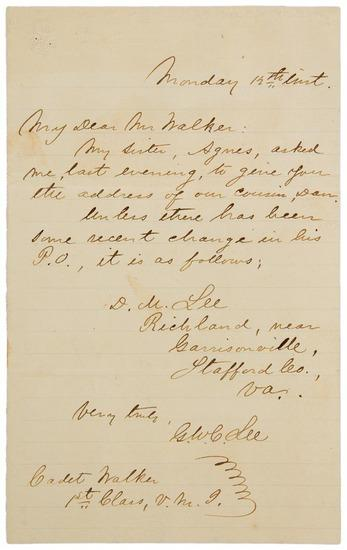 George Washington Custis LEE Autograph letter signed G W C