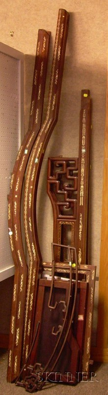 Chinese Bone inlaid Carved Hardwood Wedding Opium Bed lacking rails