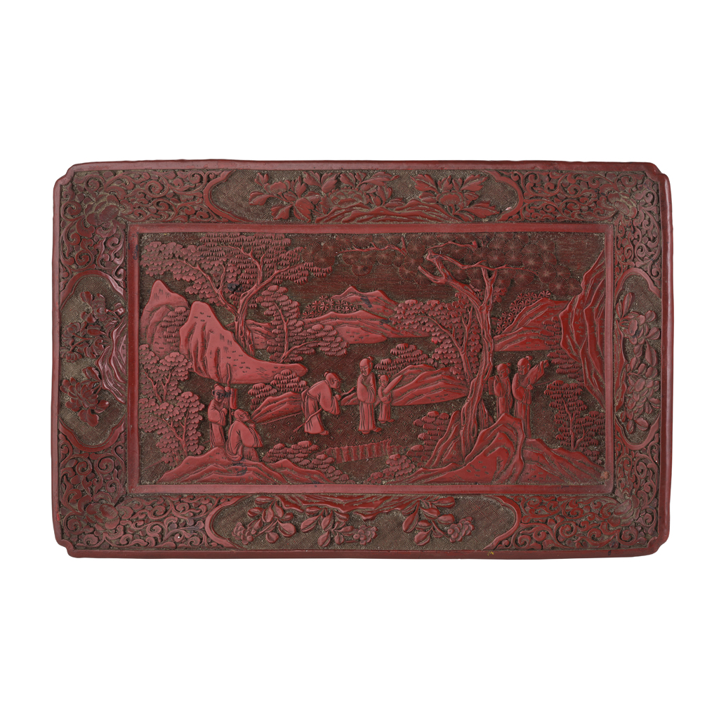 CINNABAR LACQUER RECTANGULAR TRAY QING DYNASTY 18TH 19TH CENTURY finely