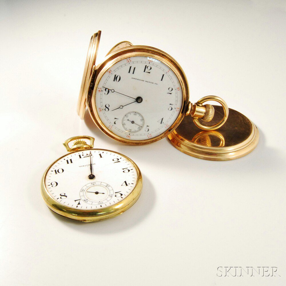 Two 14kt Gold Pocket Watches a Waltham open case watch