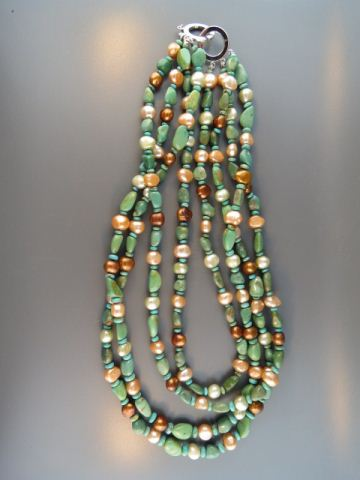 Turquoise Pearl Necklace four strand with various earth tone color