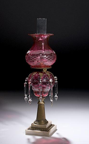RUBY CUT TO CLEAR STAND LAMP ca 1850 70 kerosene