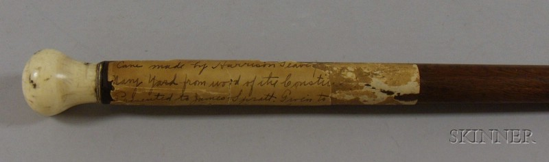 Ivory topped Wooden Walking Stick Charlestown Massachusetts 19th century carved