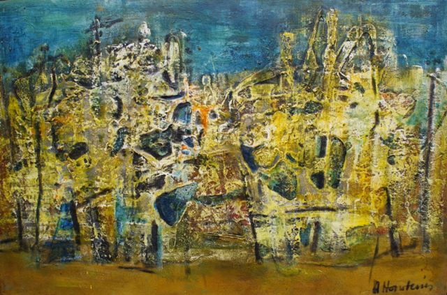 Twentieth Century School Two Abstract Works mixed media indistinctly inscribed
