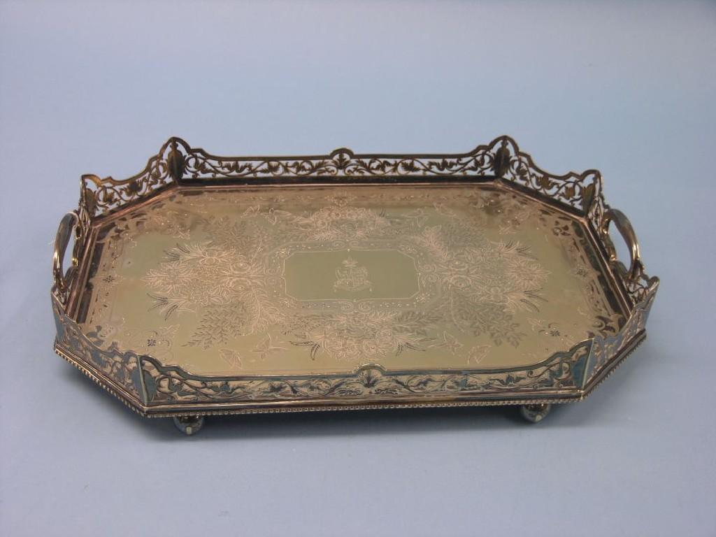 A Maple Co silver plated tray elongated octagonal shape with