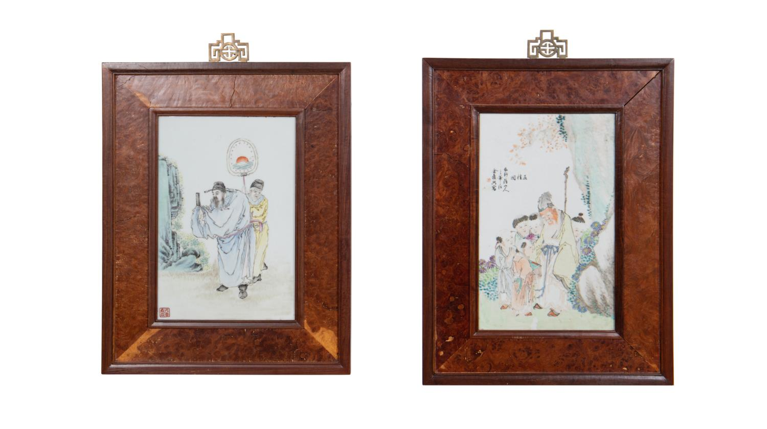 TWO CHINESE PORCELAIN FRAMED PLAQUES Two Chinese porcelain plaques the