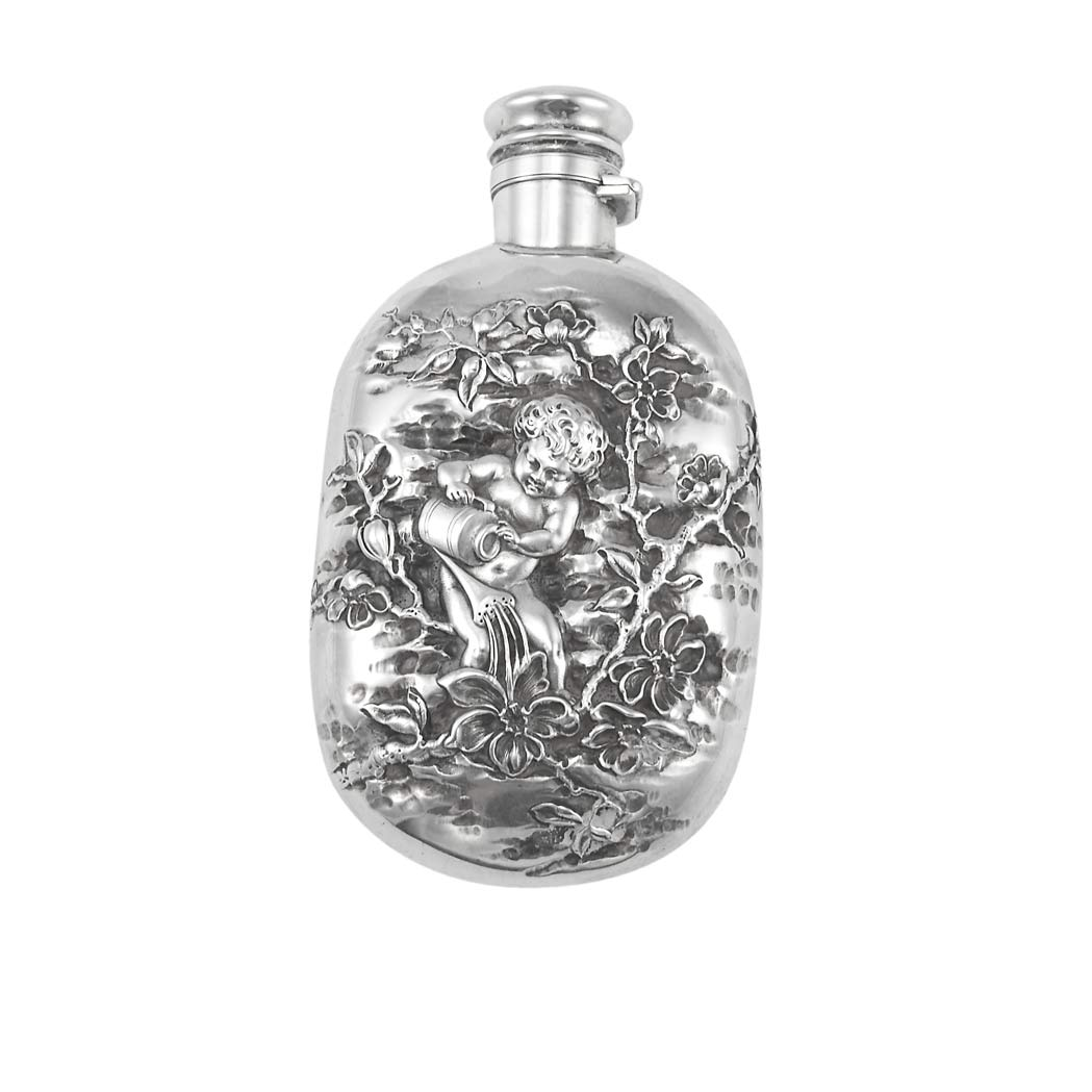 4 Gorham Art Nouveau Sterling Silver Flask Of flattened oval