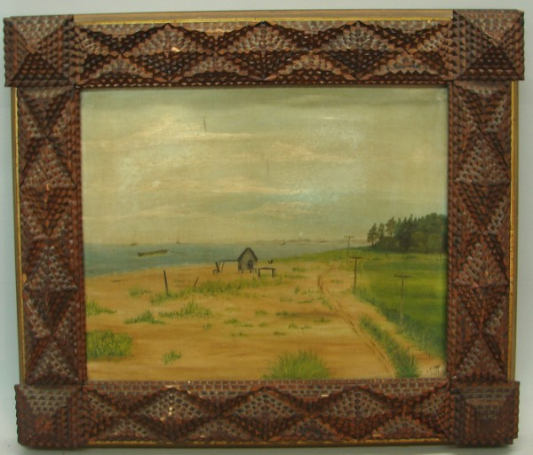 Tramp art wood frame pyramid type design 3 wide 12