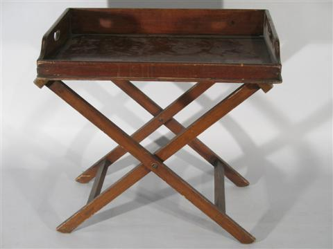 ENGLISH MAHOGANY BUTLER S TRAY ON STAND The gallieried rectangular