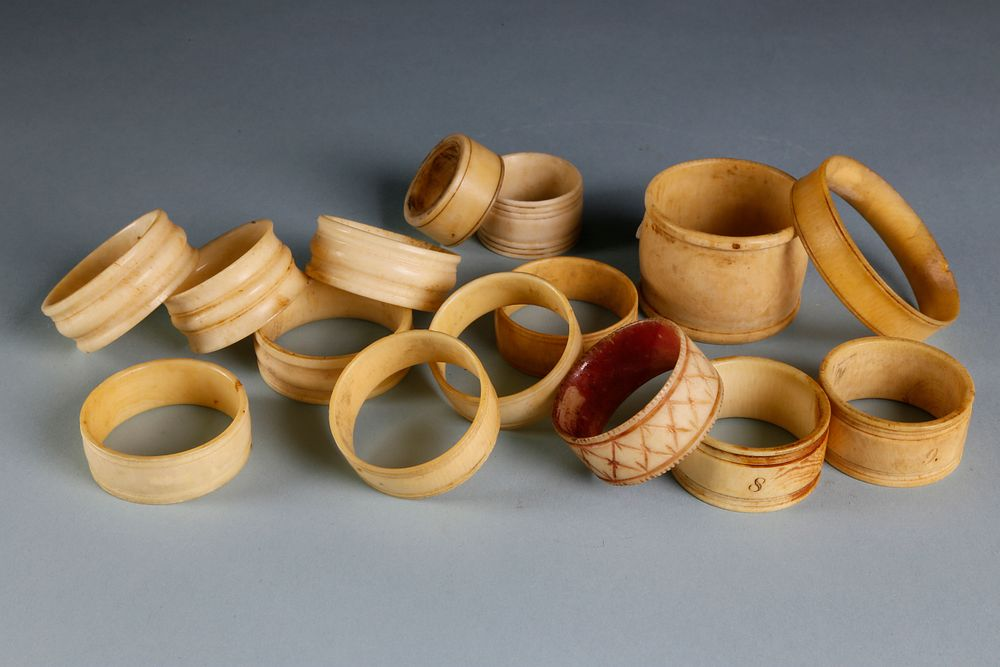 Assortment of 15 Bone and Ivory Turned Napkin Rings circa