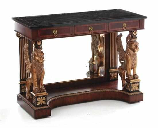 Maitland Smith Classical style marbletop console table rectangular brass inlaid