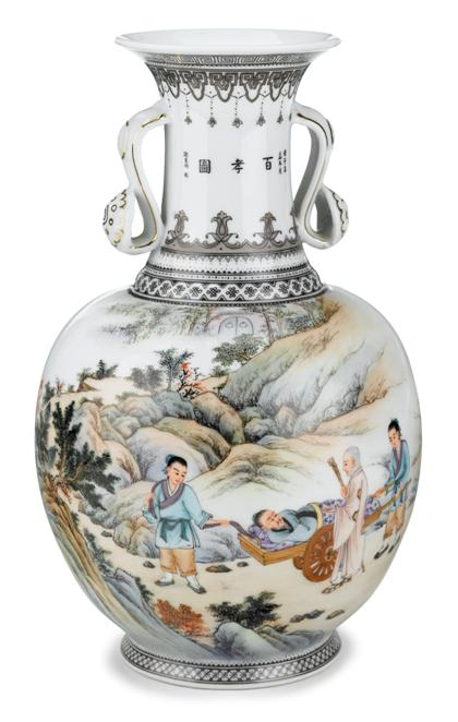 Unusual Chinese Taiwanese interest famille rose porcelain vase dated 1972