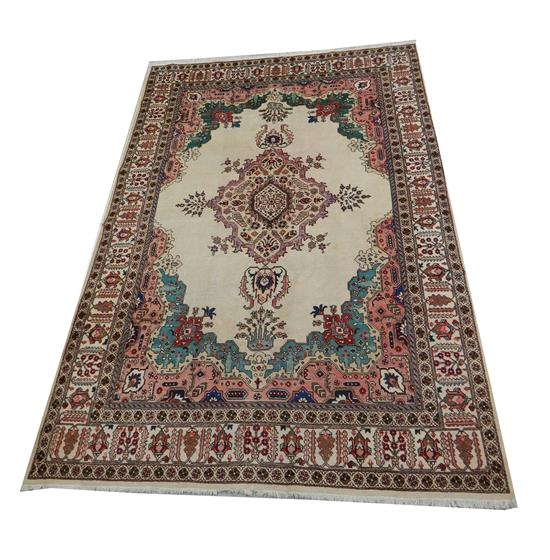 RUG Modern Persian Tabriz camel colored ground with central diamond