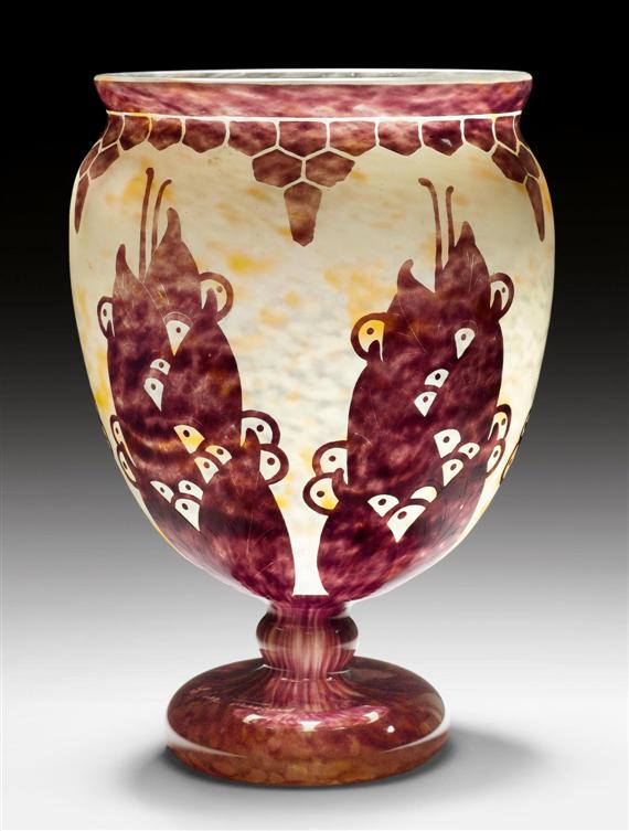 SCHNEIDER LAURIERS VASE circa 1925 Acid etched yellow glass with