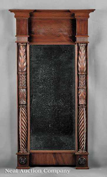 An American Late Classical Carved Mahogany Pier Mirror early probably