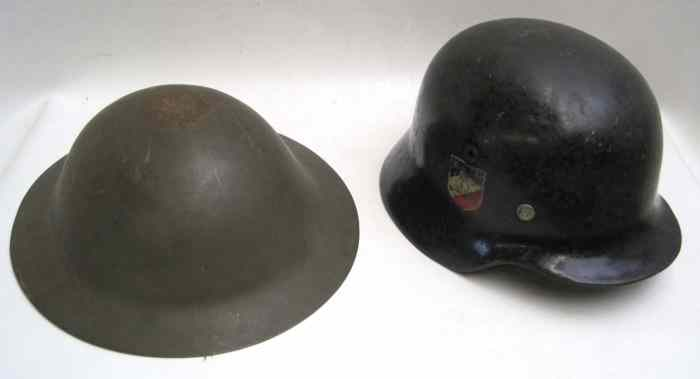 LOT OF TWO MILITARY HELMETS German WW2 Nazi type with