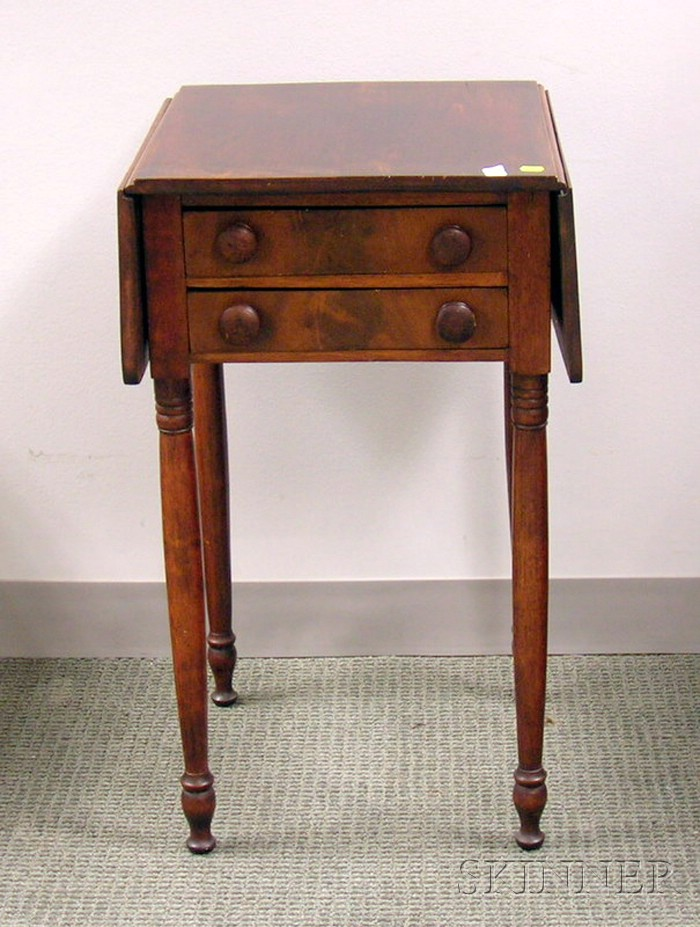 Federal Maple and Mahogany Veneer Two Drawer Work Table