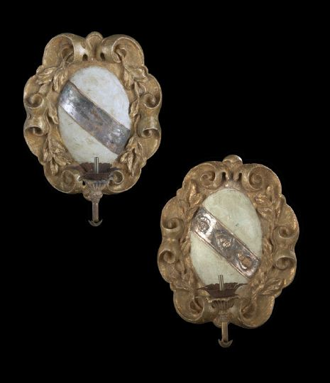 Large Pair of Italian Carved Parcel Argente and Pale Green