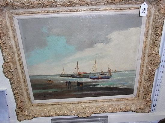 ERIK ELKAN 20th Century Figures walking along the beach signed