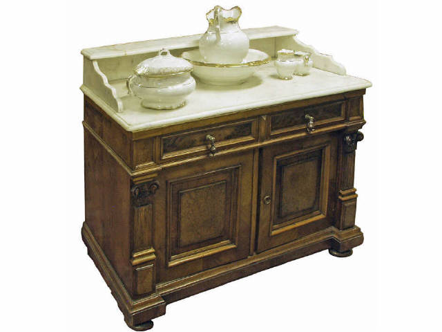 Beautiful burled walnut 2 drawer over 2 door fancy washstand