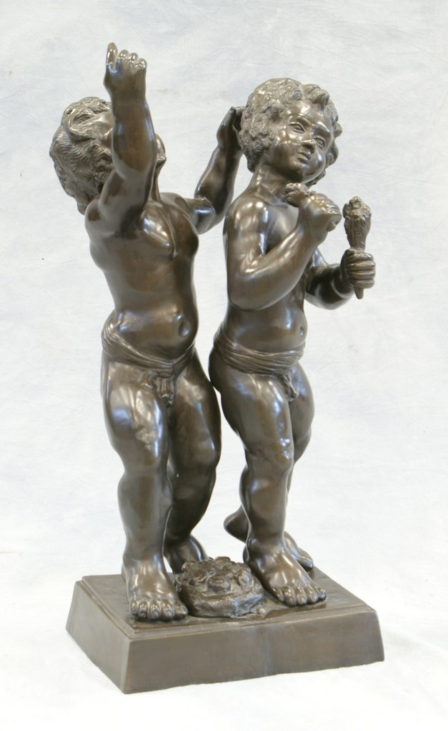 Bronze sculpture of 2 cherubs late 20th c 23h