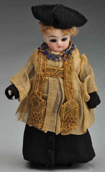 French All Bisque Doll in Priest Costume Description Bisque socket