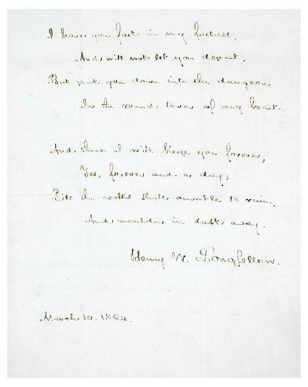 LONGFELLOW Henry Wadsworth Autograph poem a fair copy of The