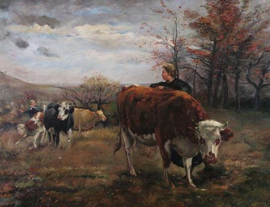 AMERICAN SCHOOL Late 19th century MILKING TIME signed on reverse