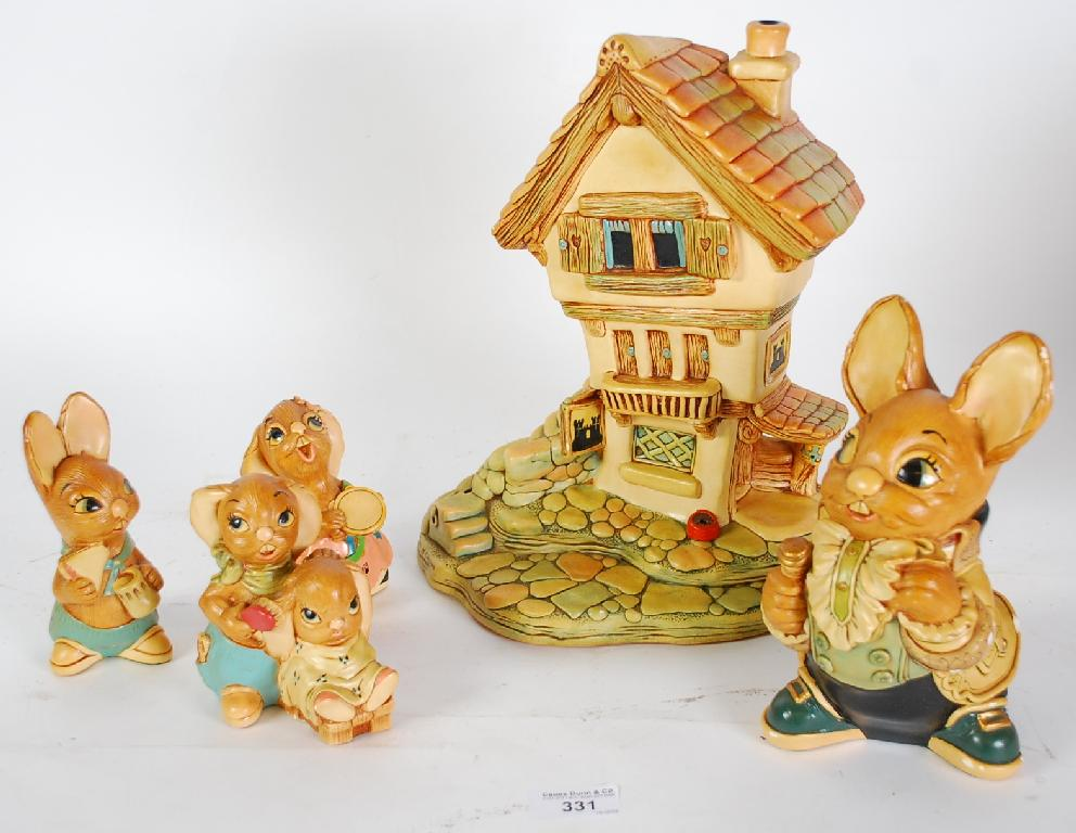 LARGE COLLECTION OF PENDELFIN MOULDED POTTERY BUILDINGS AND FIGURES COMPRISING