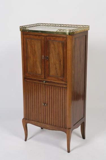 A LOUIS XVI STYLE SIDE CABINET the marble top with