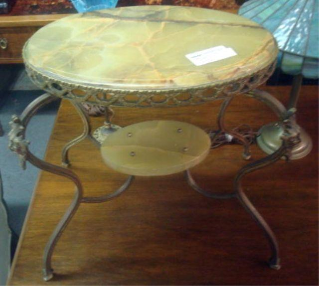French Onyx and Brass Satyr Headed Table From a Southampton