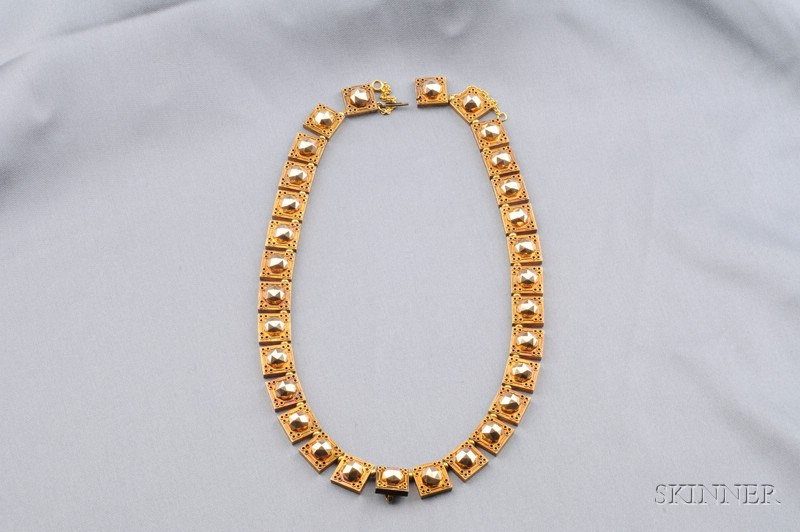 Victorian 15kt Bicolor Gold Necklace designed as a fringe of