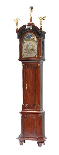 A Dutch Neoclassical parcel gilt mahogany musical tall case clock