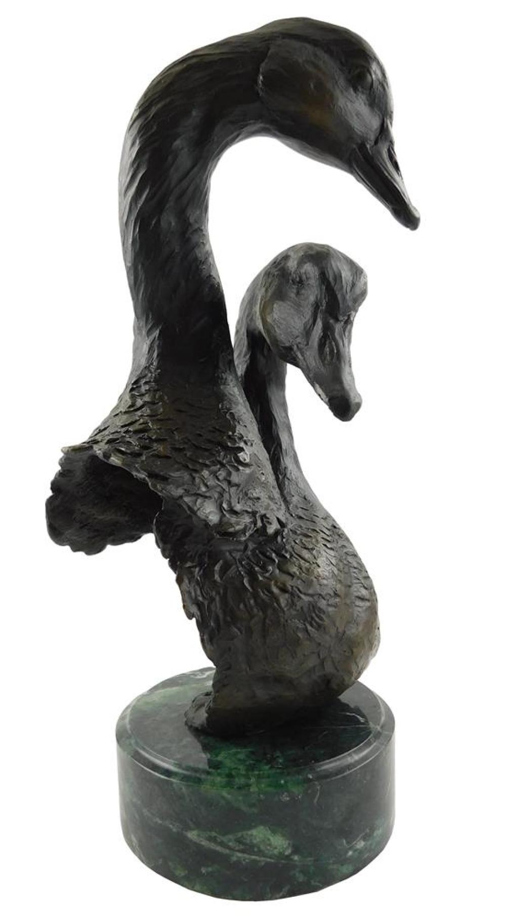 William Turner American b 1943 Mute Swans 1991 bronze sculpture