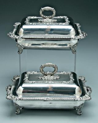 Pair Old Sheffield entr e servers round rectangular form shell