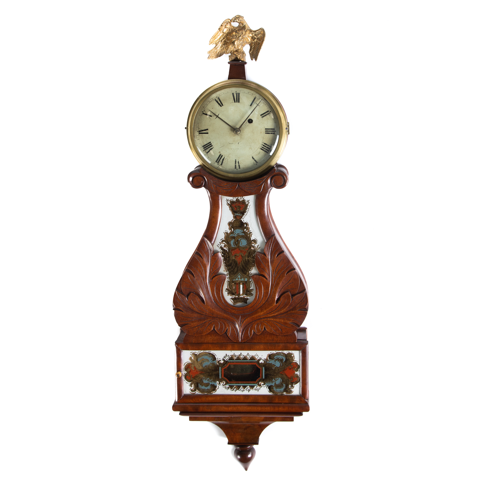 LATE FEDERAL MAHOGANY BANJO CLOCK Circa 1830 attributed to Abiel