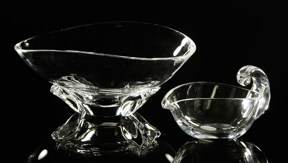 3079 Steuben Glass Sauceboat and Bowl Steuben sauceboat glass pear