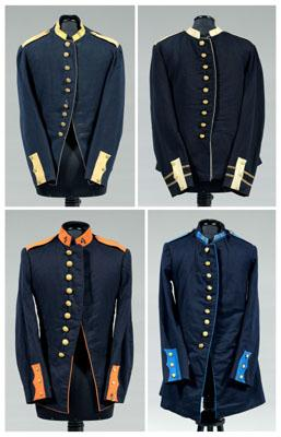 Four Indian War military jackets navy blue jacket collar marked