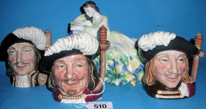 Royal Doulton small Character Jugs Aramis D6441 Portos D6440 Chipped