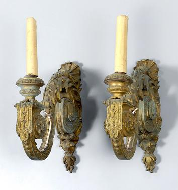 Pair Louis XVI style sconces very heavy bronze dore castings