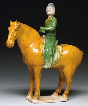 TANG SANCAI GLAZED EQUESTRIAN Finely modeled and beautifully sancai glazed