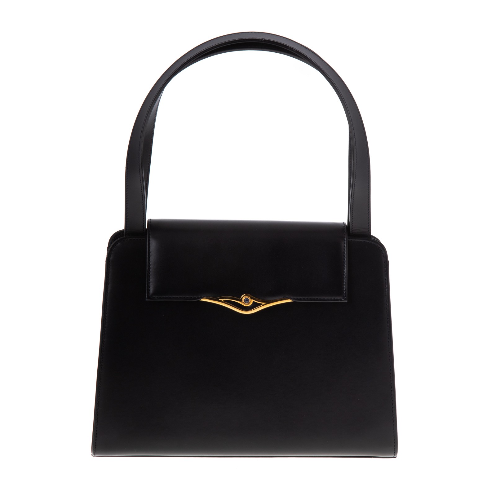 A CARTIER SQUARE FLAP TOTE A black calf leather Cartier